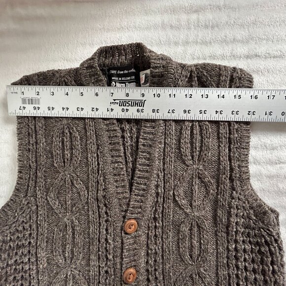 Vintage Norm Thompson Womens Wool Cable Knit Button Front Vest 38 Brown Pockets - Picture 5 of 8